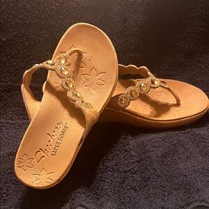 Skechers Women's Tan Jeweled Thong Sandals